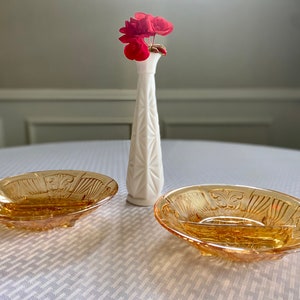 Set of 2 Indiana Glass Killarney Amber Carnival Divided Dish, Vintage Orange Carnival Jewelry Trinket Dish, Thanksgiving Divided Dishes