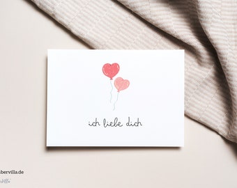 Postkarte Ich liebe dich | Partner | Karte Muttertag Geburtstag Liebe - Herzluftballons