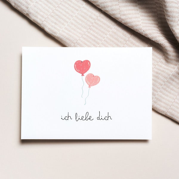 Postkarte Ich liebe dich | Partner | Karte Muttertag Geburtstag Liebe - Herzluftballons