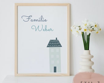 Maison Familiale Poster Personnalisé / Cadeau Papa Maman / Famille / Cadeau Fête des mères Fête des pères Mariage Déménagement Naissance Anniversaire / Accueil