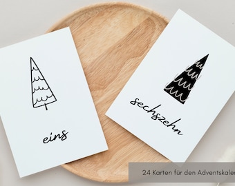 Adventskalender Zahlen 1-24 Karten Tannenbaum / Adventskalenderzahlen Etiketten /Weihnachtskalender / Weihnachten