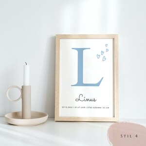 Geburtsposter Buchstabe personalisiert / Geschenk Geburt Geburtstag / Kinderzimmer / Babyzimmer
