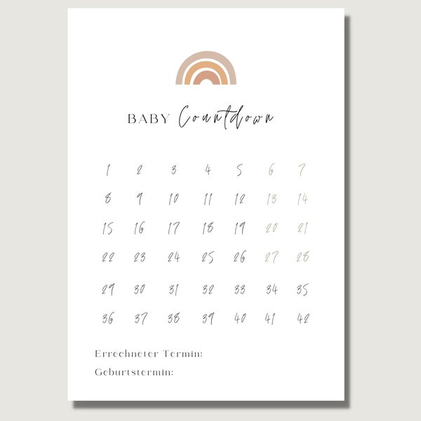 Baby Countdown | Hallo Baby | Geschenk Schwangere Babyparty | werdende Mama | Schwangerschaft Kalender