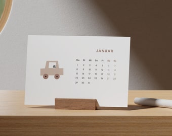 Kalender 2024 mit Holzaufsteller | Tischkalender mit Holzständer | Kalender Baby Kinder | Geschenk Tochter Mama | Weihnachtsgeschenk