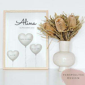 Birth poster balloon personalized / gift Christmas birth birthday / children&#39;s room / baby room