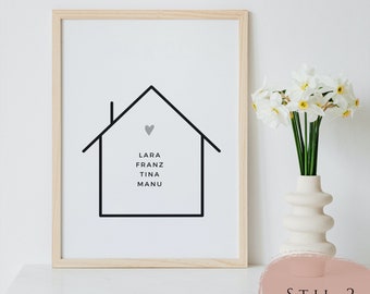 Poster Familie Haus personalisiert / Familie / Geschenk Hochzeit Einzug Geburt Geburtstag / Zuhause / Geschenk Muttertag