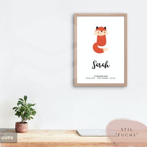 Cartel de nacimiento animales personalizados / regalo nacimiento cumpleaños / guardería / habitación bebé