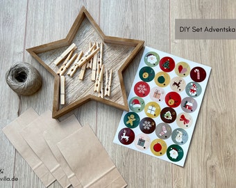 Adventskalender zum Befüllen / DIY Set / Basteln / 24 Tüten mit Klebern Klammern Kordel