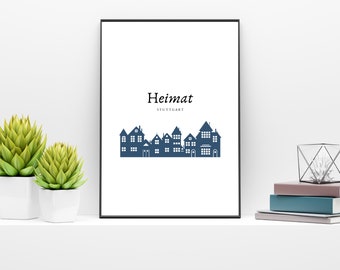 Affiche personnalisée Home Home City Déménagement en cadeau Noël Déménagement Maison Bâtiment | Cadeau Fête des mères Fête des pères