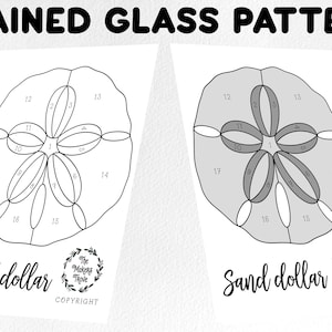 Puede incluir: Patrón de vitral en blanco y negro de un dólar de arena con los números del 1 al 17. El texto "Sand dollar" y "The Makers Thrive" se encuentra en la parte inferior de la imagen.