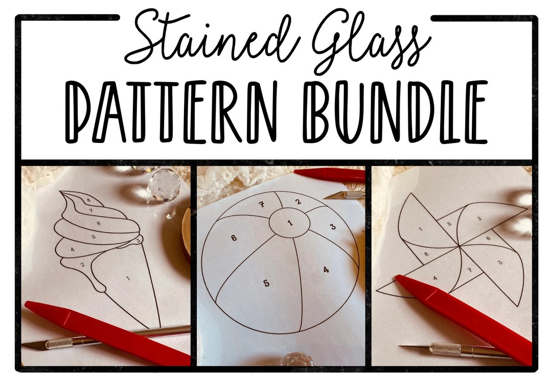 Stained Glass Pattern Bundle, X3 Stained Glass Beach Pattern, Digital ...