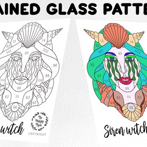 Stained glass pattern, stained glass siren witch  pattern, Digital download, sun catcher pattern, stained glass artist HOBBY LICENSE