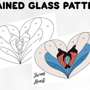 Stained glass pattern, stained glass swan heart pattern, Digital download, swan heart sun catcher, stained glass artist HOBBY LICENSE