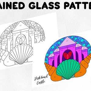 Stained glass pattern, stained glass fishbowl castle pattern, Digital download, sun catcher pattern, stained glass artist HOBBY LICENSE