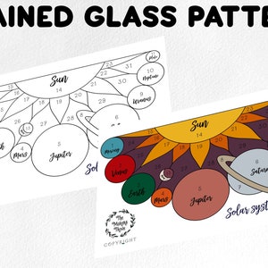 Stained glass pattern, stained glass solar system pattern, Digital download, sun catcher pattern, stained glass artist HOBBY LICENSE