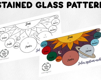 Stained Glass Solar System Pattern, Sun Catcher (Digital Download)