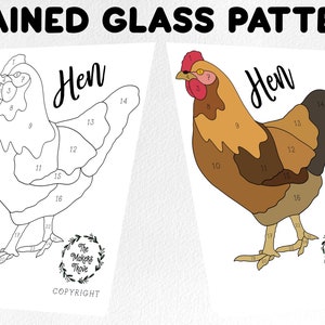 Stained glass pattern, stained glass chicken pattern, Digital download, hen chicken sun catcher pattern, stained glass artist HOBBY LICENSE