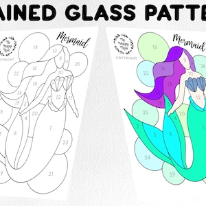 Stained glass pattern, stained glass mermaid  pattern, Digital download, sun catcher pattern, stained glass artist HOBBY LICENSE