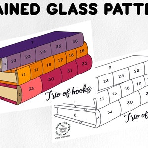 Stained glass pattern, stained glass books pattern, Digital download, stacked books sun catcher pattern, stained glass artist HOBBY LICENSE
