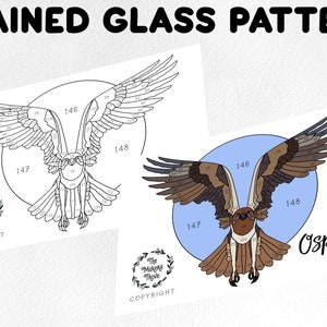 Stained glass pattern, stained glass flying osprey pattern, Digital download, sun catcher pattern, stained glass artist HOBBY LICENSE