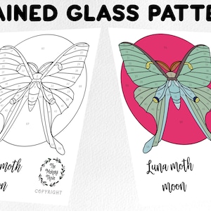 Stained glass pattern, stained glass luna moth pattern, Digital download, Luna moth sun catcher pattern, stained glass artist HOBBY LICENSE
