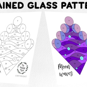 Stained glass pattern, Digital download, moon phase ocean pattern, stained glass moonphase pattern, stained glass artist, HOBBY LICENSE