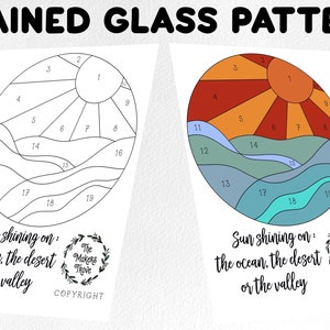 Stained glass pattern, sunshine landscape stained glass pattern, Digital download, suncatcher pattern, stained glass artist HOBBY LICENSE