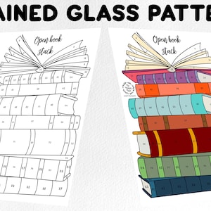 Stained glass pattern, stained glass books pattern, Digital download, stacked books sun catcher pattern, stained glass artist HOBBY LICENSE