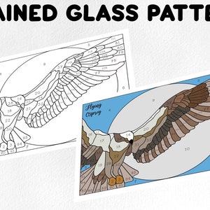 Stained glass pattern, stained glass flying osprey pattern, Digital download, sun catcher pattern, stained glass artist HOBBY LICENSE