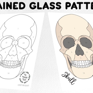 Stained glass pattern, stained glass skull  pattern, Digital download, sun catcher pattern, stained glass artist HOBBY LICENSE