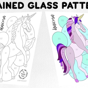 Stained glass pattern, stained glass unicorn  pattern, Digital download, sun catcher pattern, stained glass artist HOBBY LICENSE