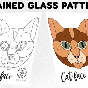 Stained glass pattern, stained glass cat pattern, Digital download, cat sun catcher pattern, stained glass artist HOBBY LICENSE