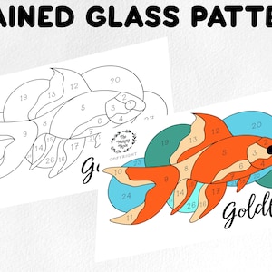 Stained glass pattern, stained glass goldfish  pattern, Digital download, sun catcher pattern, stained glass artist HOBBY LICENSE