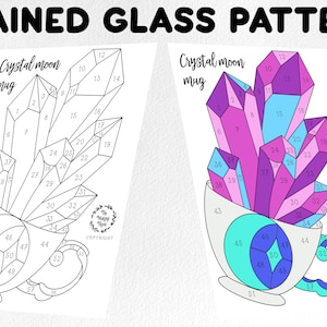 Stained glass pattern, Digital download, sun catcher, crystal moon teacup pattern, stained glass artist HOBBY LICENSE