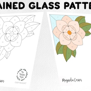Stained glass pattern, Digital download, magnolia corner panel, stained glass artist HOBBY LICENSE