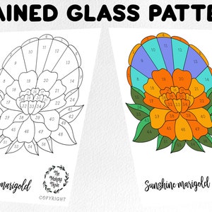 Stained glass pattern, Digital download, marigold sun catcher, marigold sun catcher pattern, stained glass artist HOBBY LICENSE