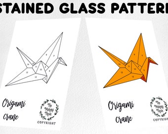 Patrón de vitral de grulla de origami, atrapasol (descarga digital)