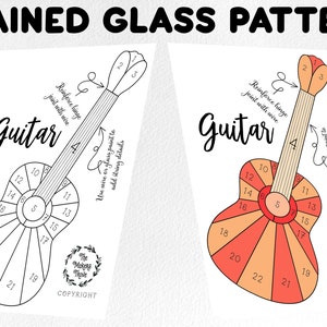Motivo in vetro colorato, motivo in vetro colorato a forma di chitarra, download digitale, motivo acchiappasole a forma di chitarra, licenza HOBBY per artisti in vetro colorato