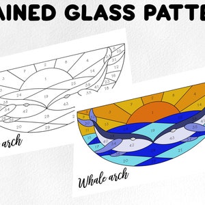 Stained glass pattern, stained glass whale ocean pattern, Digital download, whale sun catcher pattern, stained glass artist HOBBY LICENSE