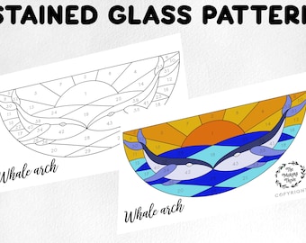 Diseño de vitral de ballena, atrapasol oceánico (descarga digital)