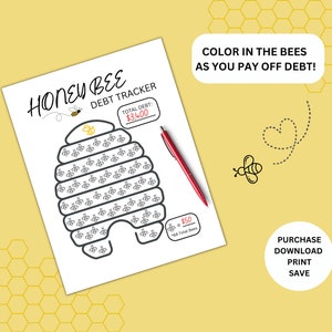 Printable Bee Debt Payoff Tracker; Coloring Page