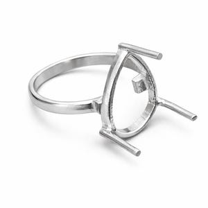 925 Sterling Silver pear semi mount ring settings Pr-notched 6x4mm to 20x15mm for faceted/cabochon pear stones