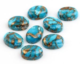 Blue Copper Turquoise, Oval Cabochon, Semi Precious Stone, Calibrated Smooth, For Jewelry Making, Copper Mix Stones, All Sizes Available