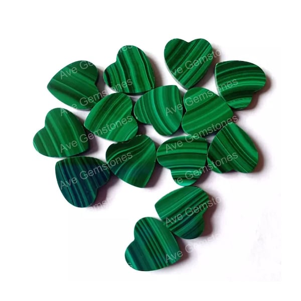 Malachite, Heart Both Side Flat, Loose Gemstone, Opaque, Wholesale Supplier, Semi Precious Stone, For Making Jewelry, All Sizes Available