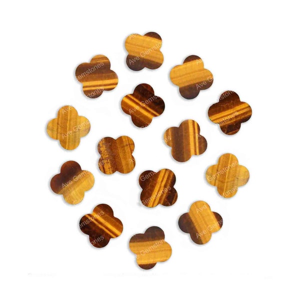 Tiger Eye Yellow, Clover Both Side Flat, Loose Gemstone, Four Leaf Wholesale Supplier, Semi Precious Stone, For Jewelry, All Sizes Available