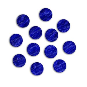 May include: Ten blue round cabochon gemstones with a marbled pattern and the text "Ave Gemstone" printed on each.