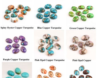 Blue Copper Turquoise, Oval Cabochon, Semi Precious Stone, Calibrated Smooth, For Jewelry Making, Copper Mix Stones, All Sizes Available