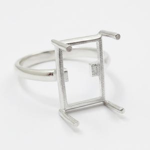 Engastes de anillo semimontados rectangulares de plata de ley 925 con muescas de 6 x 4 mm a 20 x 15 mm para piedras rectangulares facetadas/cabujón