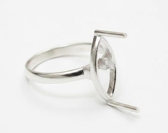 925 Sterling Silver marquise semi mount ring settings Pr-notched 6x3mm to 20x10mm for faceted/cabochon marquise stones