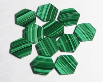 Natural Green Malachite, Hexagon, Both Side Flat, Semi Precious Stone, Loose Gemstones, For Jewelry, Wholesale Supplier, All Sizes Available